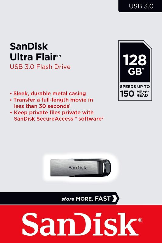 128 Gb USB3 Sandisk Ultra Flair Flash Drive 150 Mbps