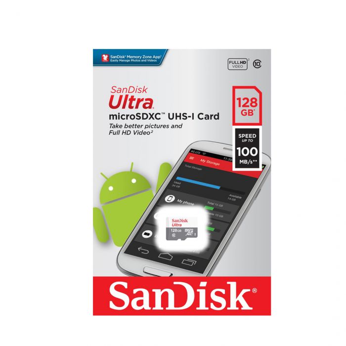 Mikro SD kart "Sandisk Ultra" Class 10 100MB, 128GB Yaddaş kartı 