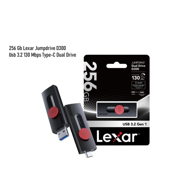 Type C Flaş Kart  256 GB Lexar Jumpdrive D300 USB 3.2 Dual Drive 