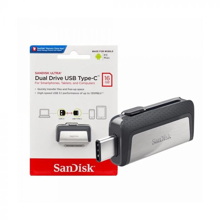Flaş kart - USB Toplayıcı  USB 3.1 “Sandisk” 16GB OTG (Type-C, Usb) yaddaş kartı